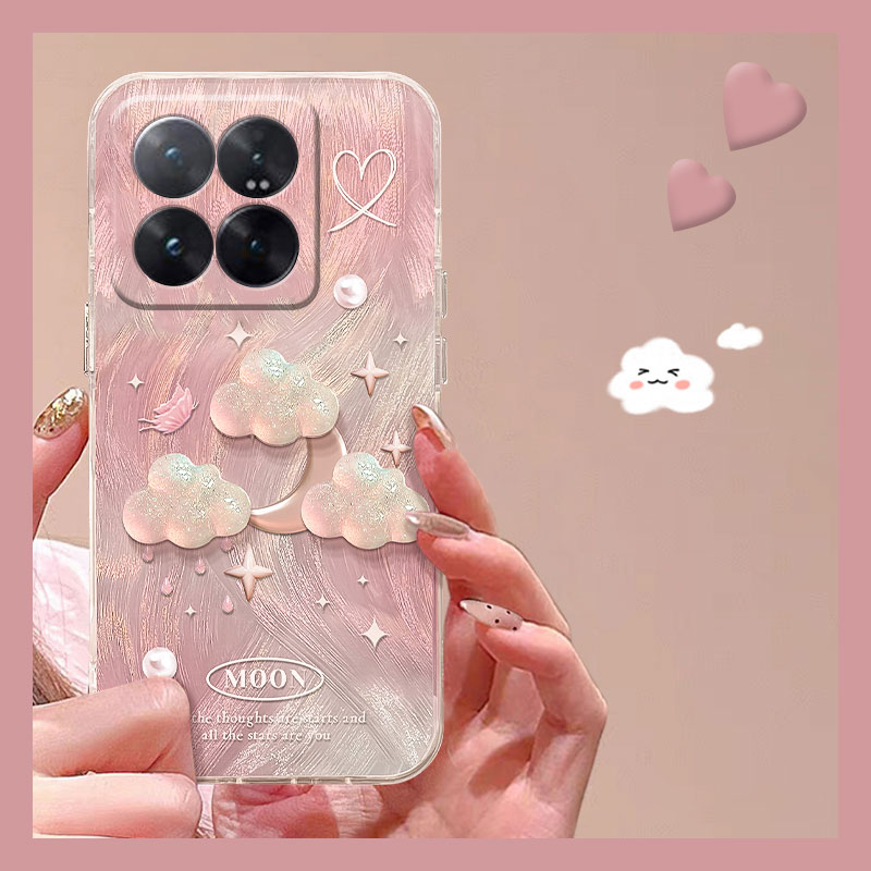 立体云朵月亮适用小米14pro手机壳13ultra高级感12spro粉色12x羽纱11青春版10mix4硅胶9a/mi8se/civi4/3/2/1s