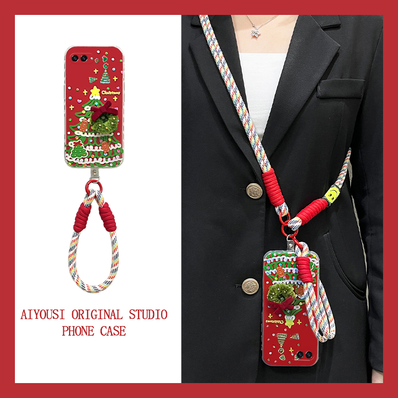 ins风红色圣诞树适用三星zflip7fe手机壳zfold6斜挎zflip5可背带w23flip立体3折叠屏zfold2硬w22/w21/galaxy