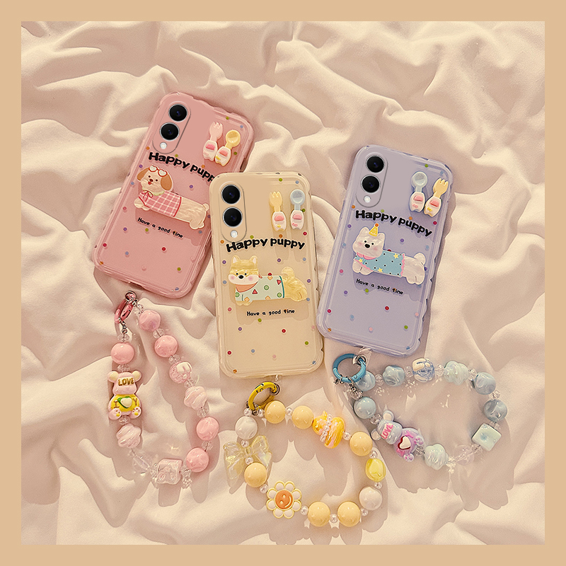小狗餐具适用三星s25edge手机壳二十五立体galaxy挂链糖果色卡通趣味少女心可爱全包防摔硅胶手提新款透明软
