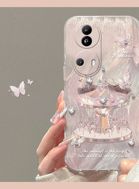 水钻旋转木马适用opporeno11pro手机壳reno10+十9高级感8立体7se羽纱6硅胶5k软壳4se小众3个性ace2创意oppo2z