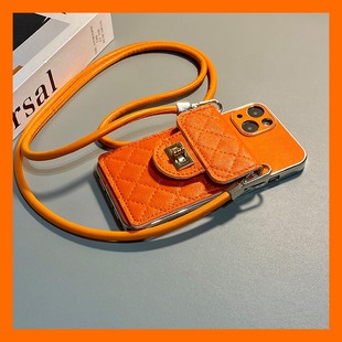 y53s 韩系菱格卡包适用vivoy500手机壳y300pro立体y200i斜挎y100可背带y78 y51s y70s y52s 橙色y76s挂绳y73s