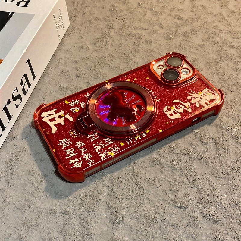 手机壳硅胶闪粉卡2026新年红色马