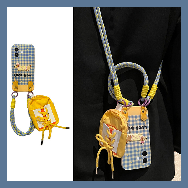 格纹腊肠狗适用苹果iPhone16promax手机壳15plus立体14斜挎13mini迷你12可背11零钱包xr卡通xsmax8硅胶6sp/7