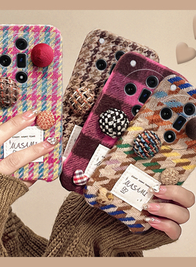 格子格纹适用oppo真我x50pro手机壳k12x日韩x7立体realme复古findx6pro秋冬季ultra毛绒绒x5x3硅胶k11k10k7女