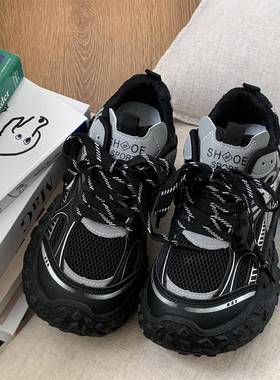 法国GPE 网红爆款百搭黑色增高老爹鞋女款2025秋冬季新款运动鞋