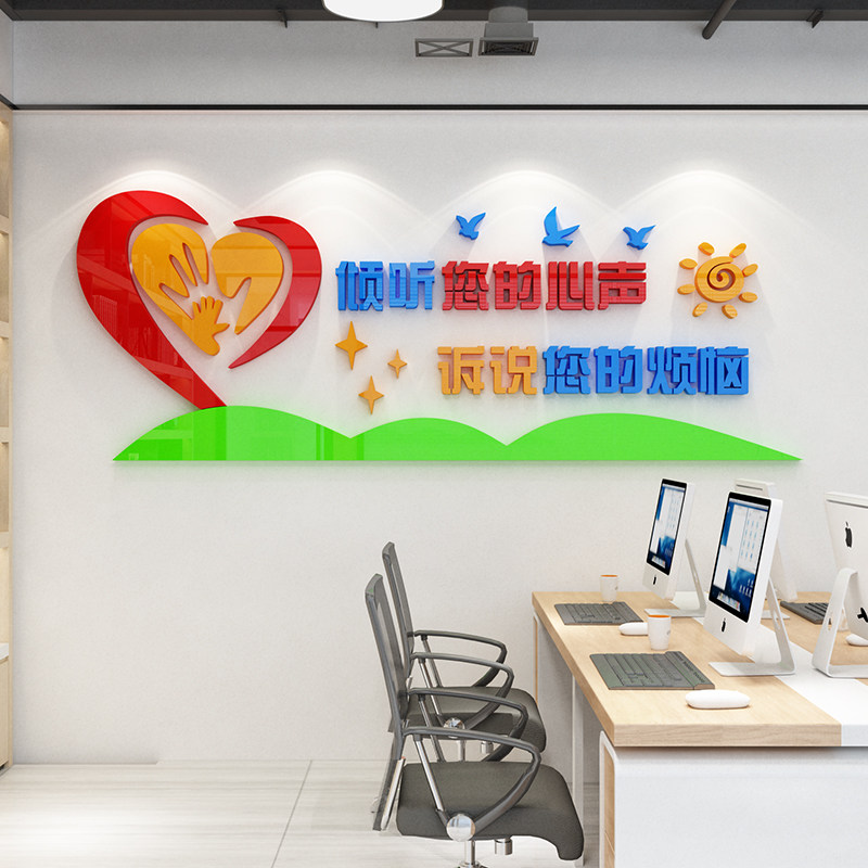 倾听你的声音诉说你的烦恼心理咨询师墙面装饰文化墙布置校园卡通