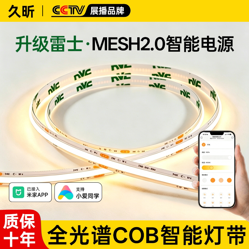 已接入米家COB智能灯带语音无极调光客厅氛围双眼皮线形灯三色24v