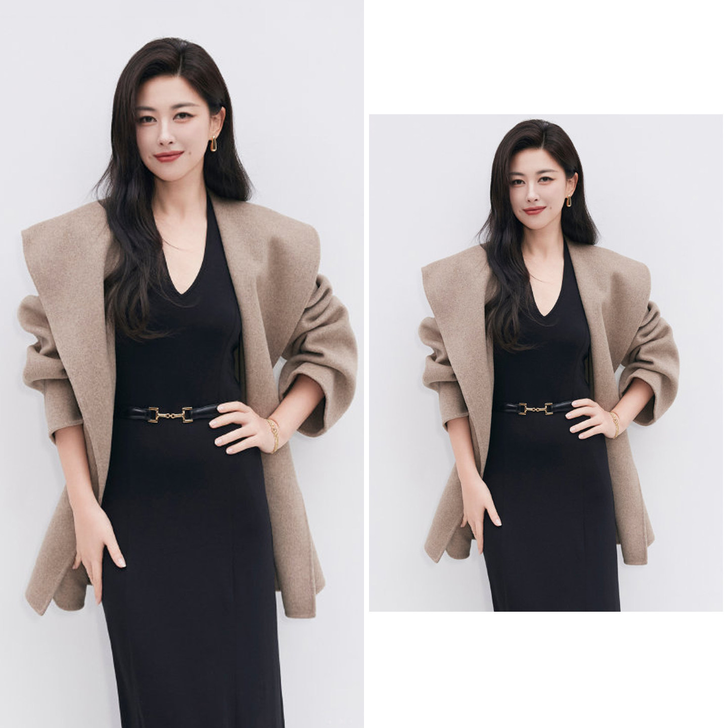 大翻领双面羊绒大衣中长款双面呢