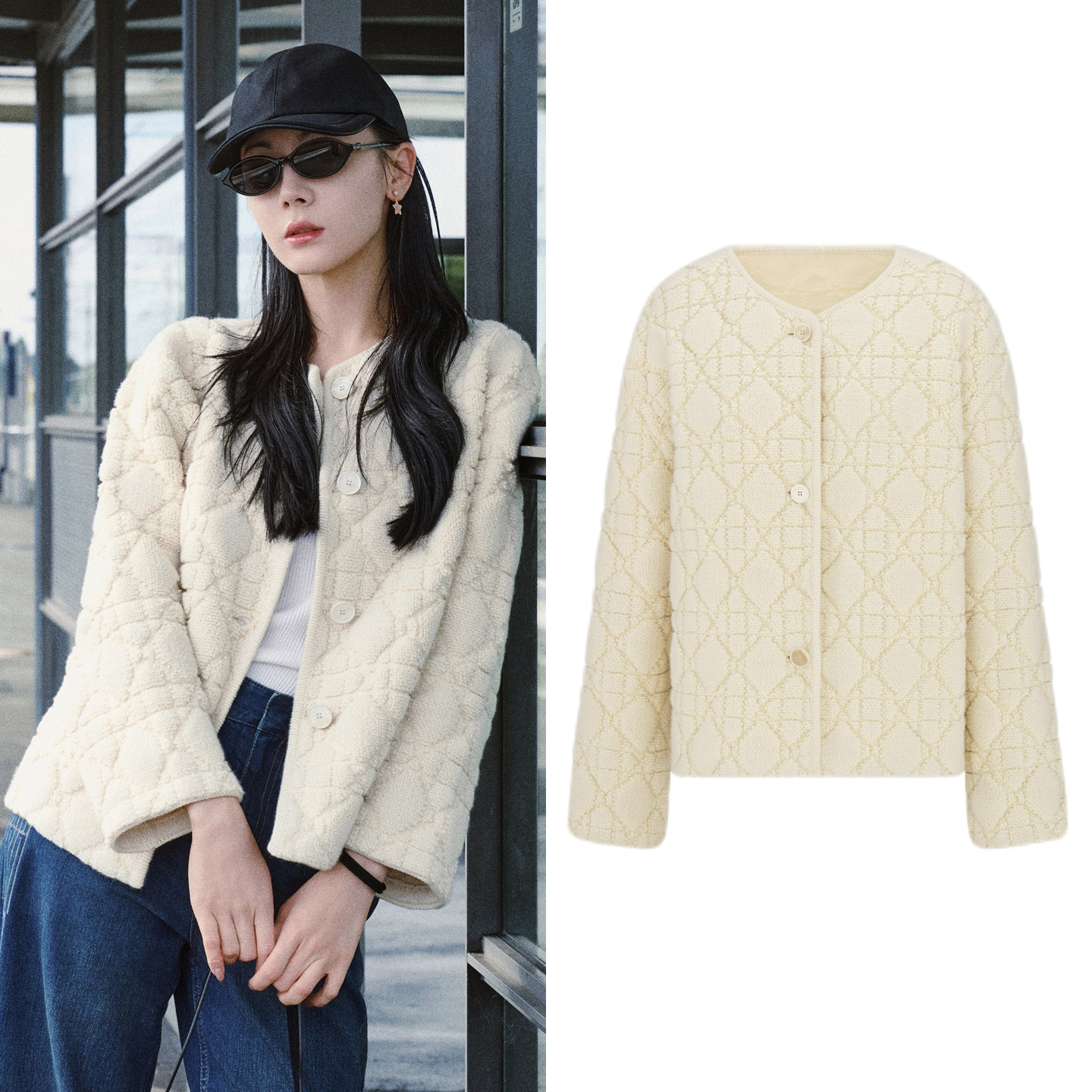 米白色小香风短外套毛呢羊毛开衫