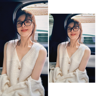 赵露思同款米白色针织背心马甲女坎肩毛衣外套慵懒风针织衫套装秋