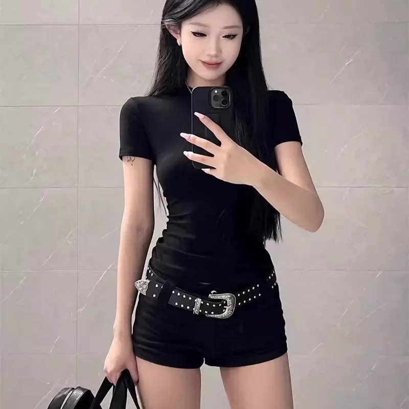 皮带辣妹女款铆钉金属扣炫酷千禧风美式复古重工朋克黑色腰带y2k