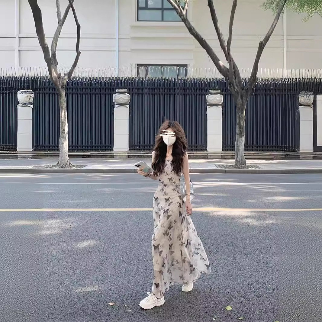 吊带背心女夏雪纺沙滩长裙飘逸有
