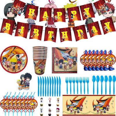 火影忍者Naruto主题生日派对装饰 一次性纸盘 纸杯 桌布 餐具套装