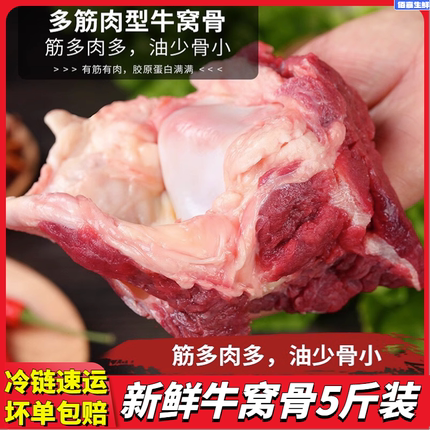 带肉牛膝盖骨新鲜牛大骨牛骨头网红吃播黄牛牛窝骨生鲜冷冻5斤装