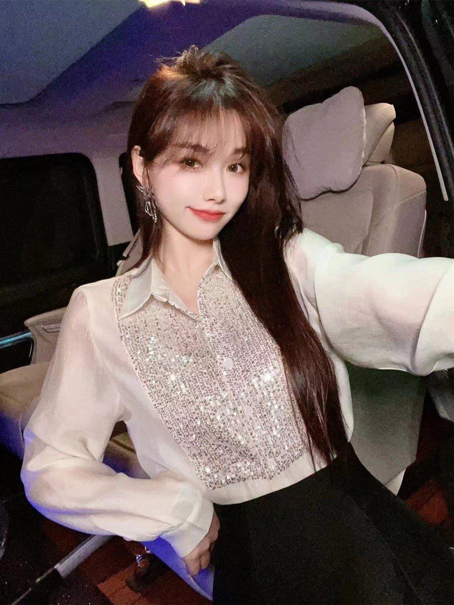 卡卡女装官方旗舰正品《月光星河》设计感亮片衬衫百搭显瘦衬衣潮