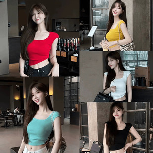 卡卡女装官方旗舰店正品《夏日马卡龙》U领冰感针织船袖T恤