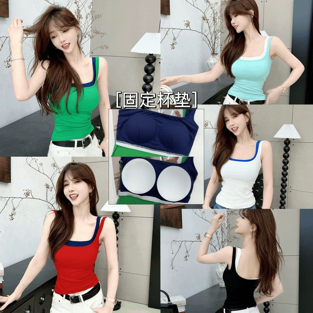 卡卡女装官方旗舰店正品双拼慕斯撞色假两件带胸垫一体杯吊带背心,女装/女士精品,背心吊带,淘宝优惠券,粉丝福利购,淘宝优惠卷