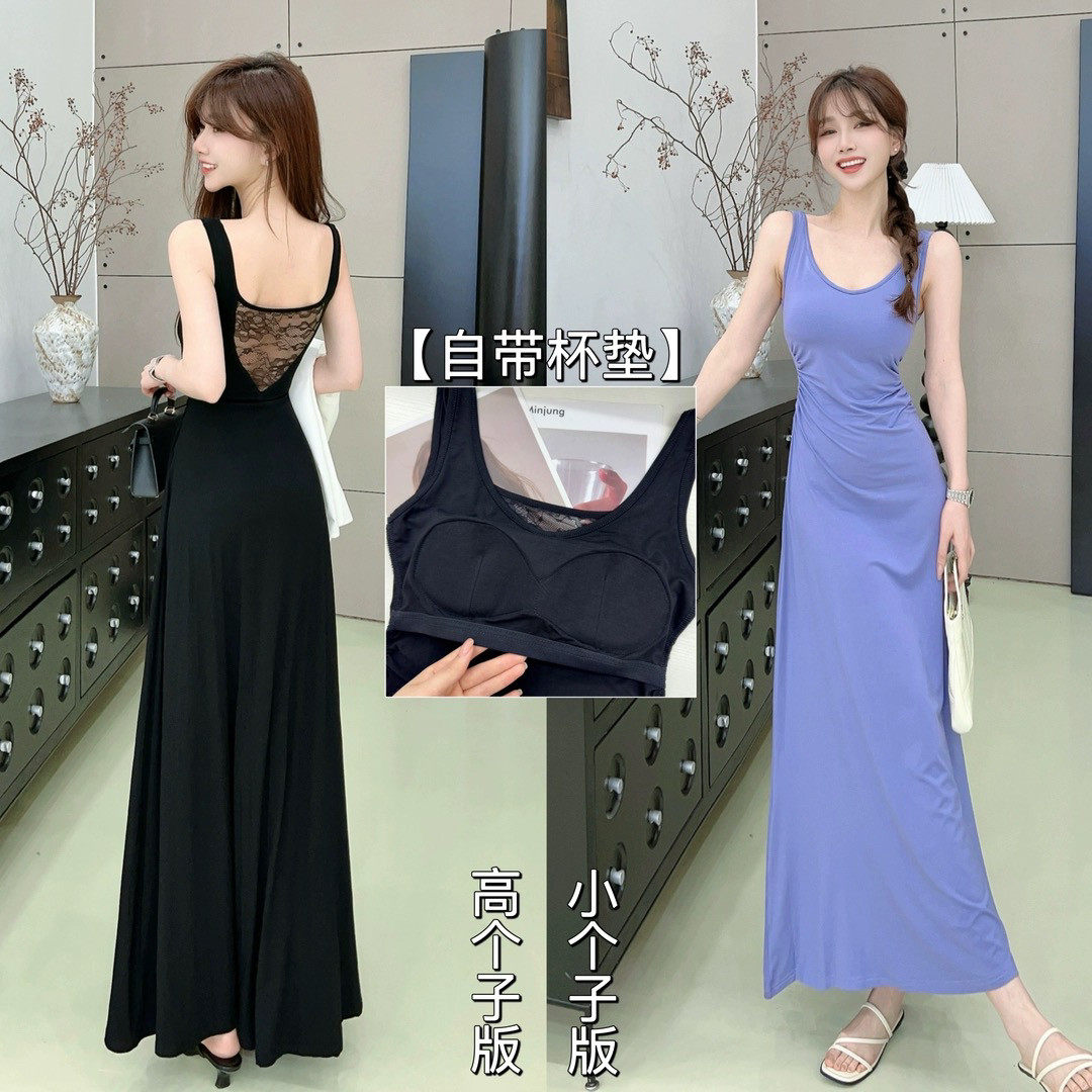 卡卡官方旗舰店正品迷人背影后背镂空蕾丝连衣裙性感气质露背裙女