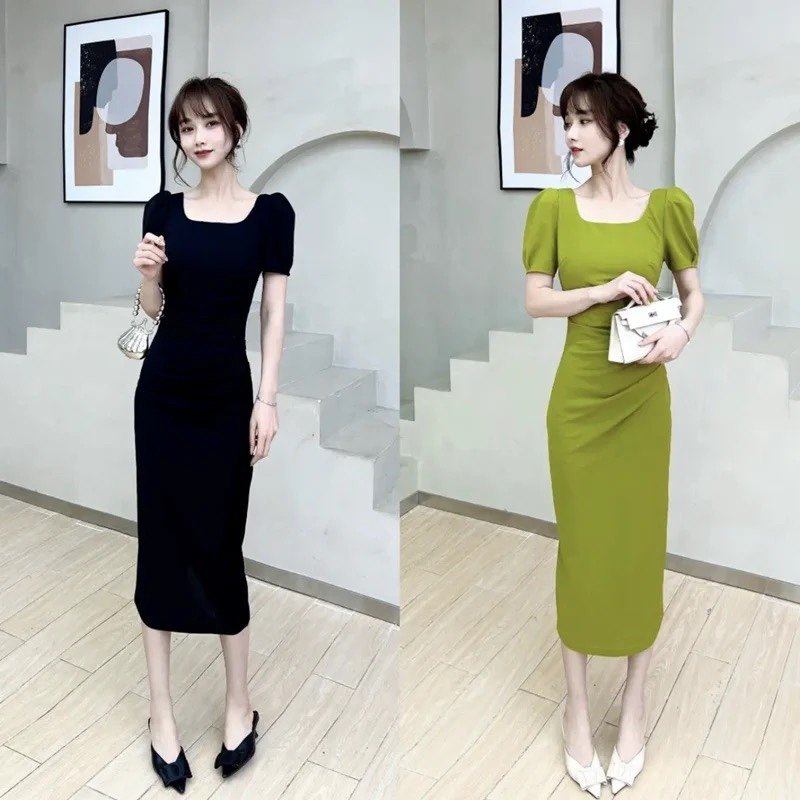 JUSTCC卡卡女装官方旗舰正品气质女神日常礼裙百搭显瘦方领连衣裙