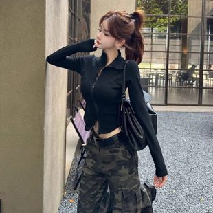 卡卡正品【小蛮腰】立领长袖针织衫女秋季新款修身显瘦短款外套