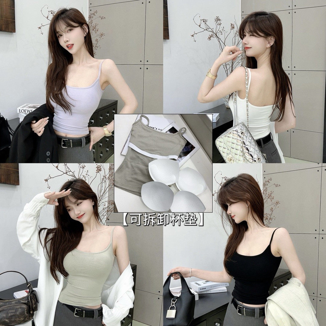 卡卡女装官方旗舰店正品《漫画胸》一体杯垫二合一吊带背心带胸垫