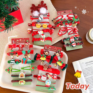 日韩春夏可爱圣诞节套装 发夹糖果新年老人发夹宝宝女孩头饰鸭嘴夹