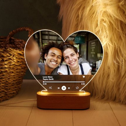 LED心形小夜灯亚克力音乐播放器造型摆件照片定制纪念日生日礼物