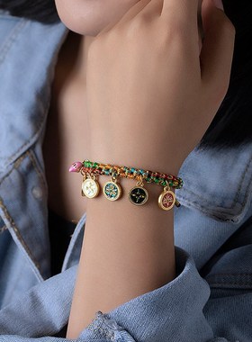 藏式编织五路财神手绳桃花手链饰品民族风复古唐卡手串可调节礼物