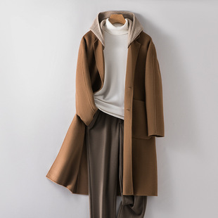 新款100%羊毛大衣男款休闲连帽双面毛呢外套男宽松显瘦无羊绒大衣