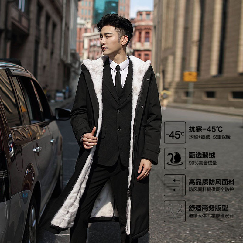 男士大衣长款过膝冬季新款进口水貂内胆加厚轻奢鹅绒羽绒服男大衣