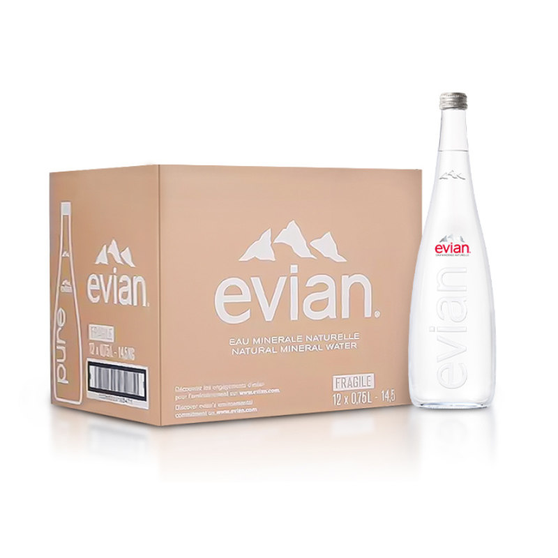 依云Evian弱碱矿泉水玻璃瓶装图片