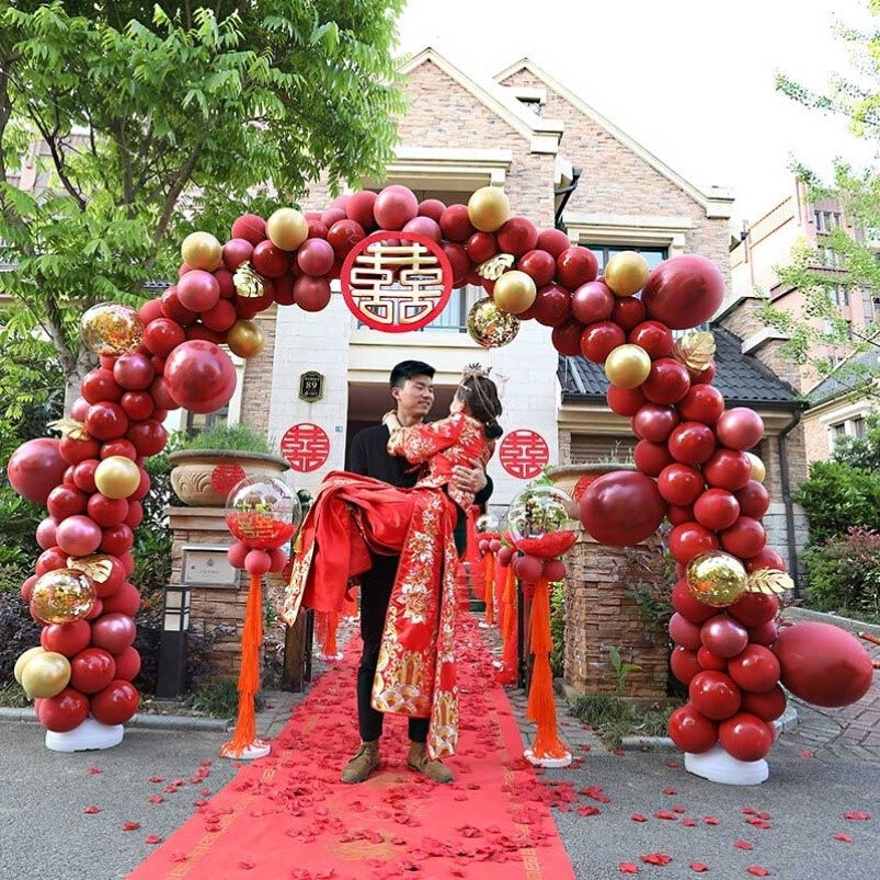 中式婚礼现场布置农村酒店拱门室外装饰户外结婚院子外面摆件场地