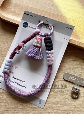 流苏民族藏风手工编织棉质手机挂绳防盗手腕金属夹片轻巧短款轻便防丢户外旅游高端绳百搭携带包挂通用结实女