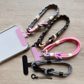 环环相扣韩国多巴胺短款 包带牢固钥匙 手机挂绳可手提防丢手绳手腕挂件腕带链贴片夹片挂饰彩色壳绳子环新女款
