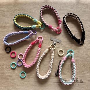 双向平结手工编织手机挂绳手腕手提绳防盗防丢户外结实带金属垫片壳双头扣相机短款女新款包挂钥匙扣夹片短款