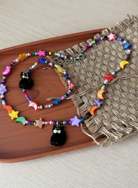 可爱陶瓷小猫编织串珠手链女小众设计高颜值甜美可爱百搭手串饰品