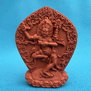 手工制作（10公分 ）黑忿怒母  陶土烧制擦擦 小佛像