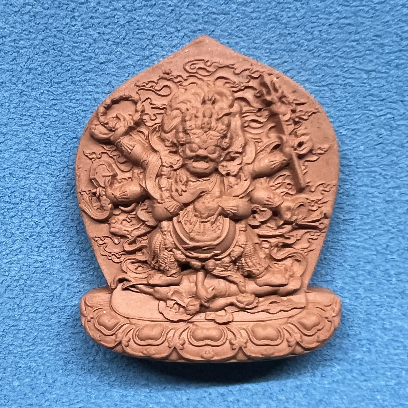 手工制作 六臂玛哈嘎拉 大黑天  陶土烧制 擦擦 小佛像