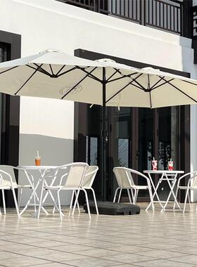 白色双头伞户外遮阳伞奶茶店咖啡厅酒店民宿商用外摆休闲室外伞