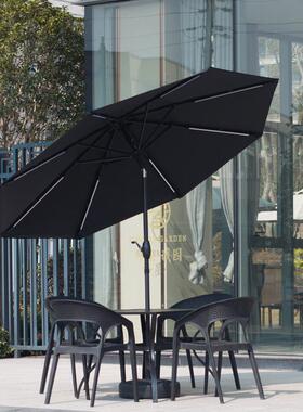 黑色太阳能中柱伞户外遮阳伞加厚庭院花园阳台防雨防水防晒可印刷
