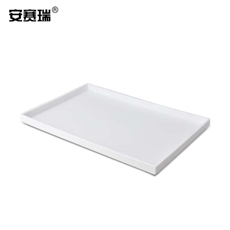 安赛瑞酒店托盘长方形塑料托盘耐摔快餐盘食堂餐具中号白色710656