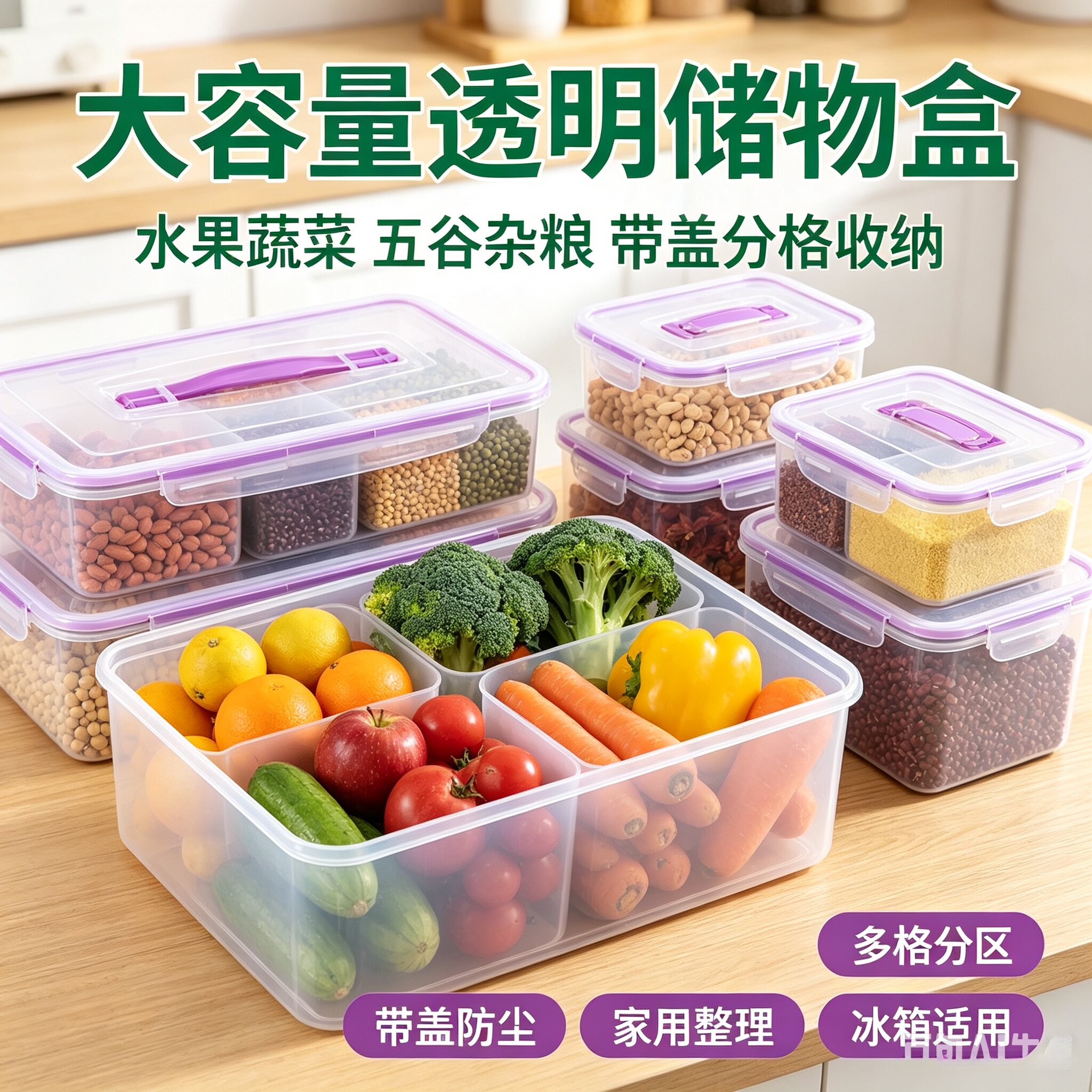 保鲜盒装水果新款收纳盒子带盖子五谷杂粮大容量透明储物盒储存盒