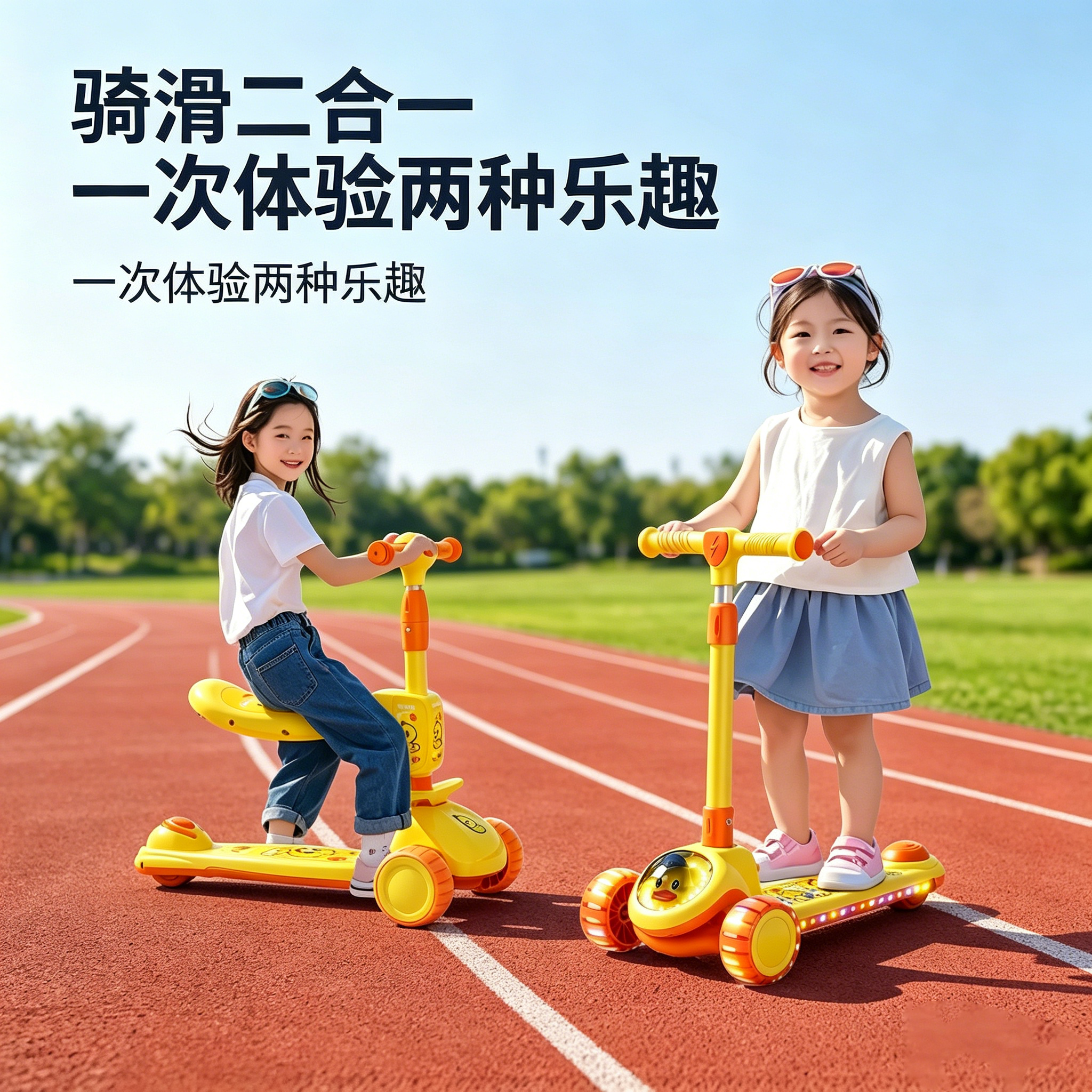 儿童款滑板车6到12岁2026新款二合一可坐可骑防侧翻多功能小黄鸭