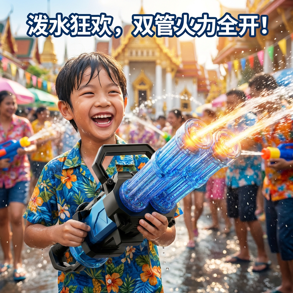 儿童火光双管加特林电动水枪