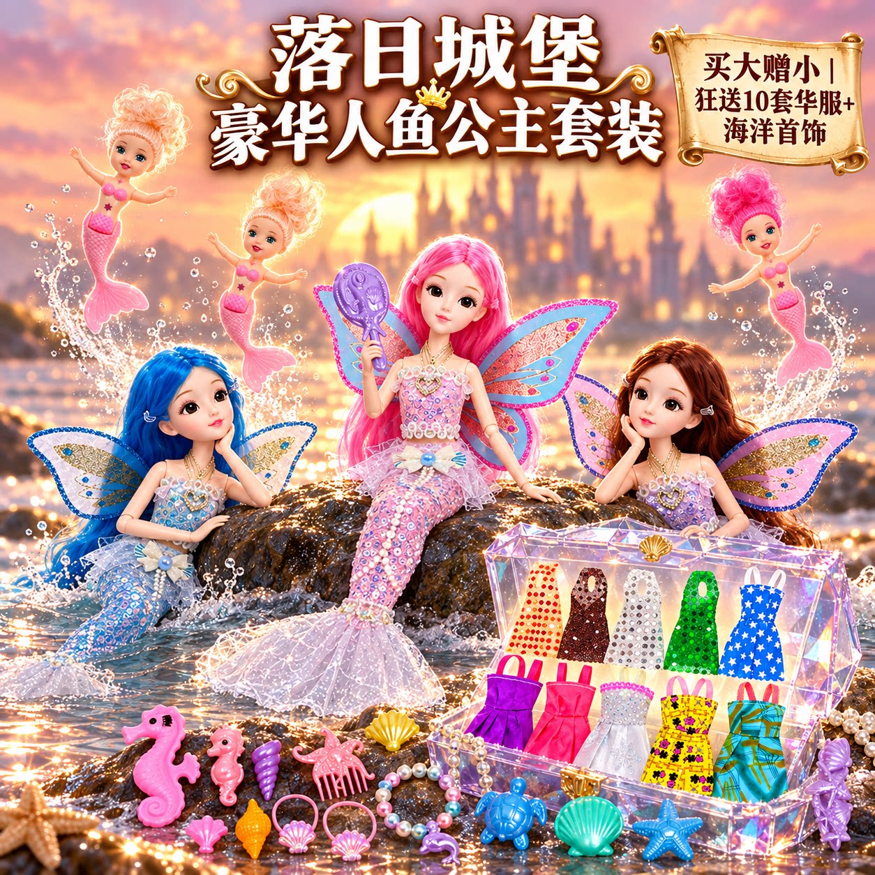 超大礼盒!美人鱼娃娃可换装