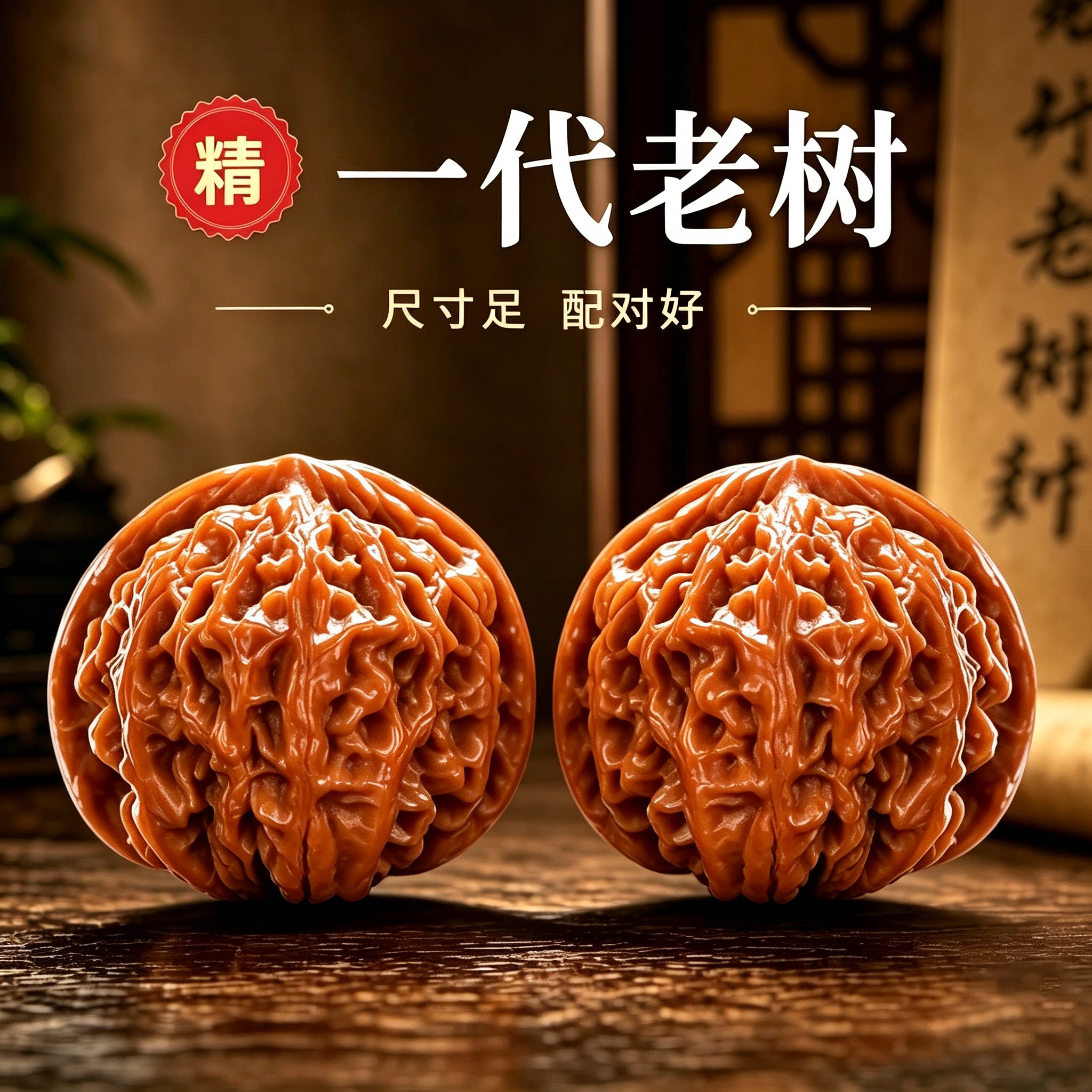 文玩核桃精品青皮苹果园手把件