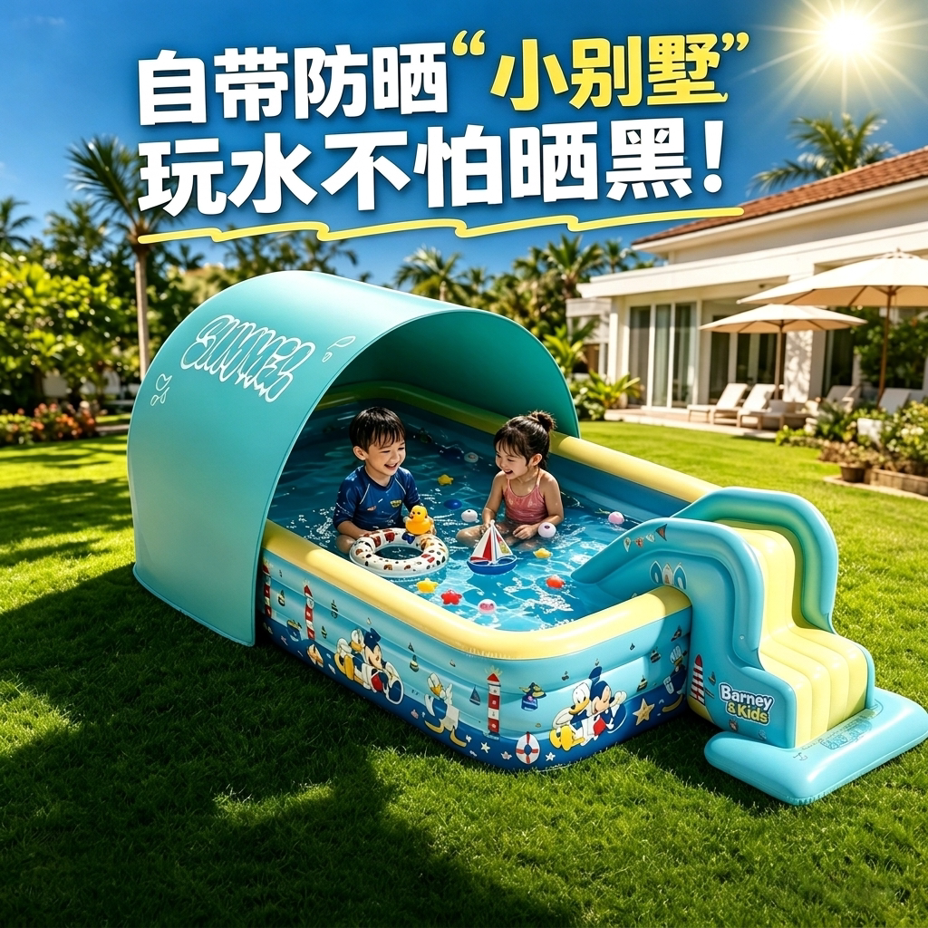 家用大型儿童充气加厚滑梯游泳池