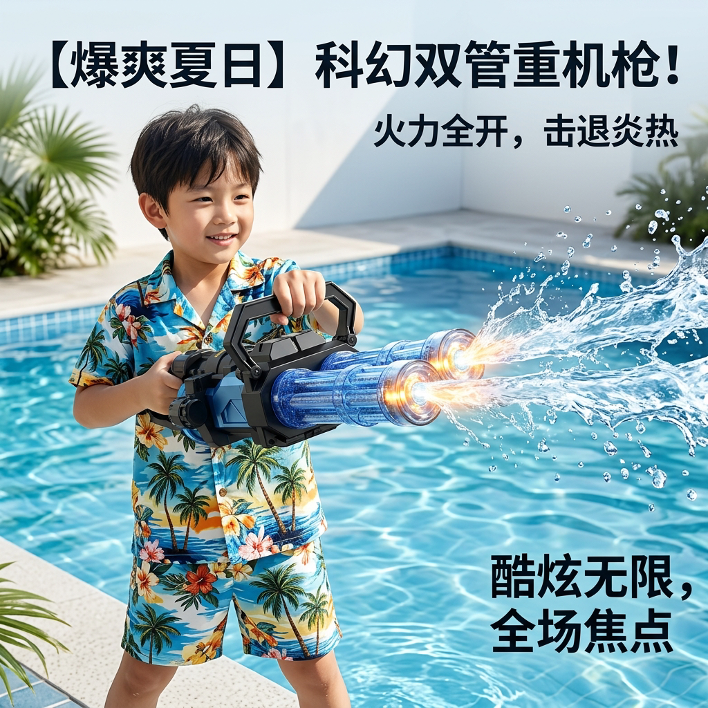 儿童火光双管加特林电动水枪