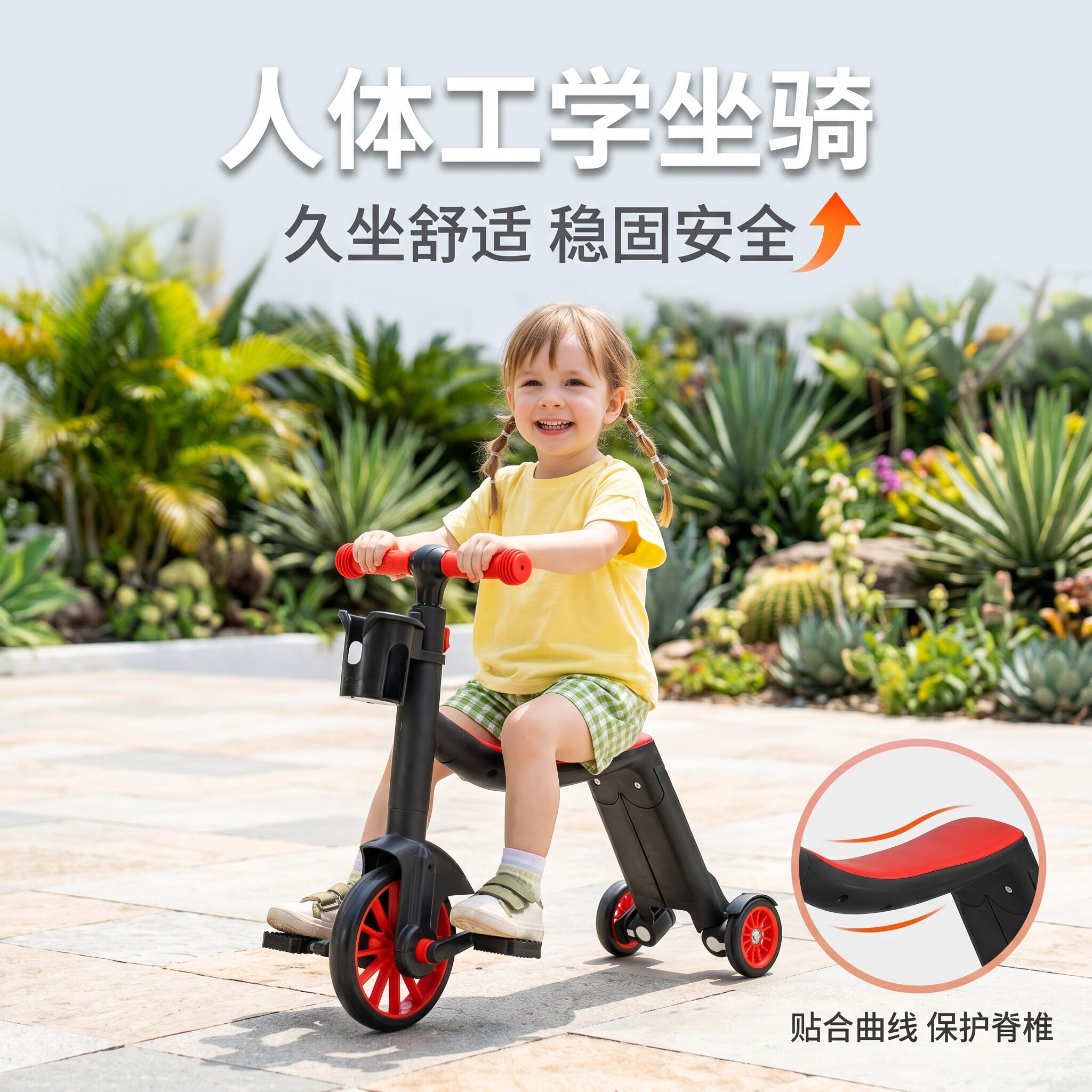 滑板车3到6岁儿童三合一可坐可骑可推多功能三轮平衡2026新款脚踩