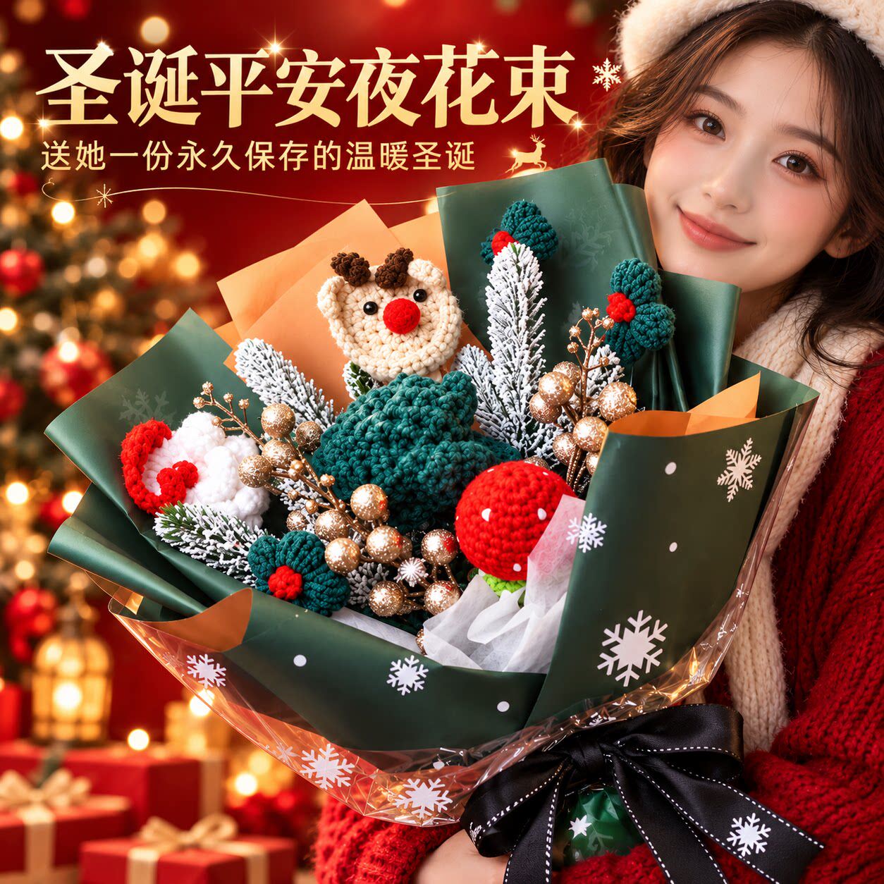 圣诞节礼物平安夜礼品苹果礼盒儿童玩具圣诞老人包装盒创意针织花